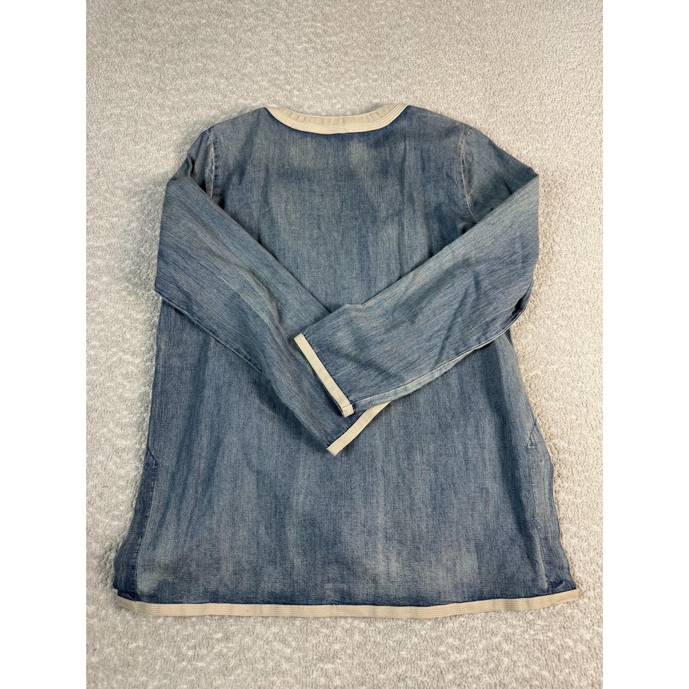 J.CREW Blouse Womens 2 Blue Chambray Embroidered V Neck Long Sleeve Tunic Top - Picture 6 of 7